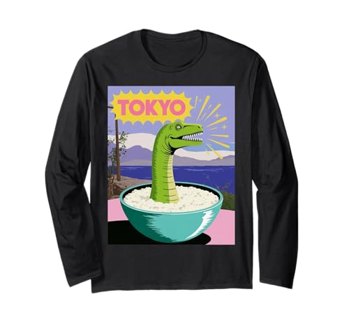 Lustige Dinosaurier-Reisschale Tokyo Japan Pop Art Humor Damen Herren Langarmshirt Lustige Dinosaurier-Reisschale Tokyo Japan Pop Art Humor Damen Herren Langarmshirt von Amphibian Turntable Joke Rave Beat Afterparty