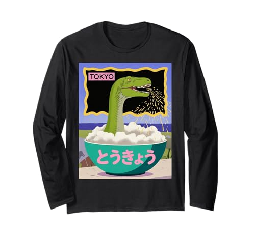 Lustige Dinosaurier-Reisschale Tokyo Japan Pop Art Humor Damen Herren Langarmshirt Lustige Dinosaurier-Reisschale Tokyo Japan Pop Art Humor Damen Herren Langarmshirt von Amphibian Turntable Joke Rave Beat Afterparty