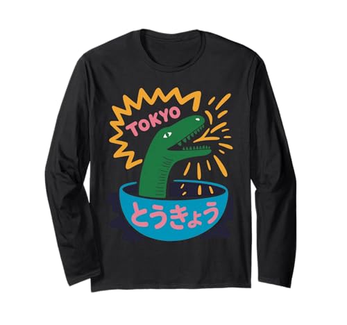 Lustige Dinosaurier-Reisschale Tokyo Japan Pop Art Humor Damen Herren Langarmshirt Lustige Dinosaurier-Reisschale Tokyo Japan Pop Art Humor Damen Herren Langarmshirt von Amphibian Turntable Joke Rave Beat Afterparty