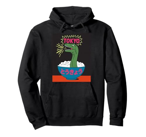 Lustige Dinosaurier-Reisschale Tokyo Japan Pop Art Humor Damen Herren Pullover Hoodie von Amphibian Turntable Joke Rave Beat Afterparty