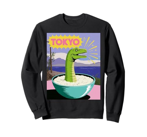 Lustige Dinosaurier-Reisschale Tokyo Japan Pop Art Humor Damen Herren Sweatshirt von Amphibian Turntable Joke Rave Beat Afterparty