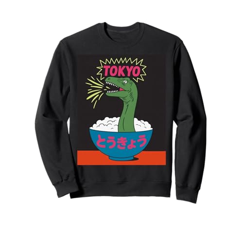 Lustige Dinosaurier-Reisschale Tokyo Japan Pop Art Humor Damen Herren Sweatshirt von Amphibian Turntable Joke Rave Beat Afterparty