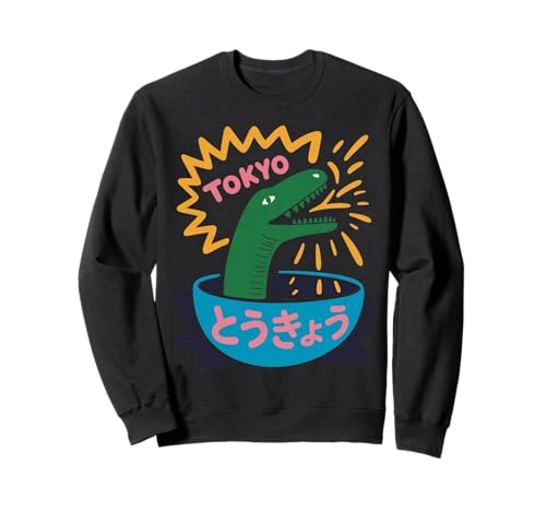 Lustige Dinosaurier-Reisschale Tokyo Japan Pop Art Humor Damen Herren Sweatshirt von Amphibian Turntable Joke Rave Beat Afterparty