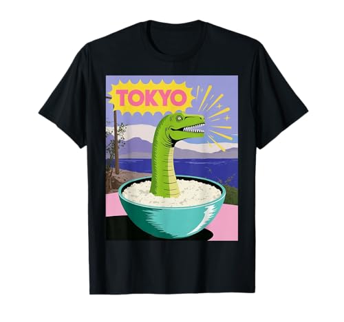 Lustige Dinosaurier-Reisschale Tokyo Japan Pop Art Humor Damen Herren T-Shirt von Amphibian Turntable Joke Rave Beat Afterparty