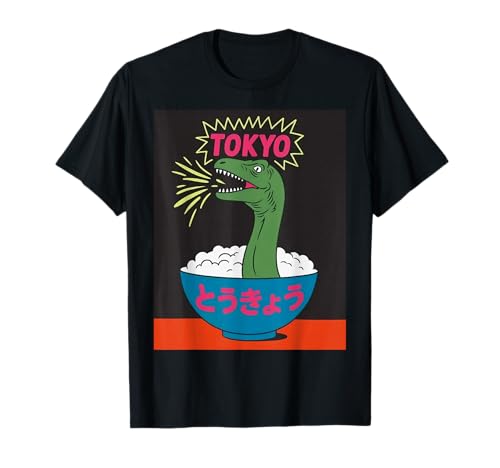 Lustige Dinosaurier-Reisschale Tokyo Japan Pop Art Humor Damen Herren T-Shirt Lustige Dinosaurier-Reisschale Tokyo Japan Pop Art Humor Damen Herren T-Shirt von Amphibian Turntable Joke Rave Beat Afterparty