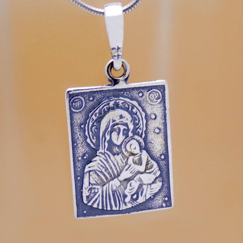 Classic Solid 925 Sterling Silber Heilige Jungfrau Maria Kind Jesus Symbol Anhänger Wunderbare Oxidierte Handgefertigte Design von AmphoraJewelry