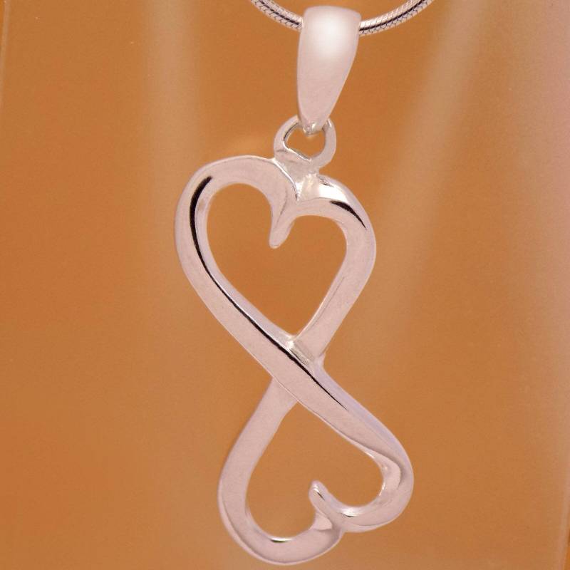 Massiv Sterling Silber Schöne Doppel Herz Anhänger 925 Hallmark Charm Elegante Sanft Wunderbare Unglaubliche Handgefertigt von AmphoraJewelry