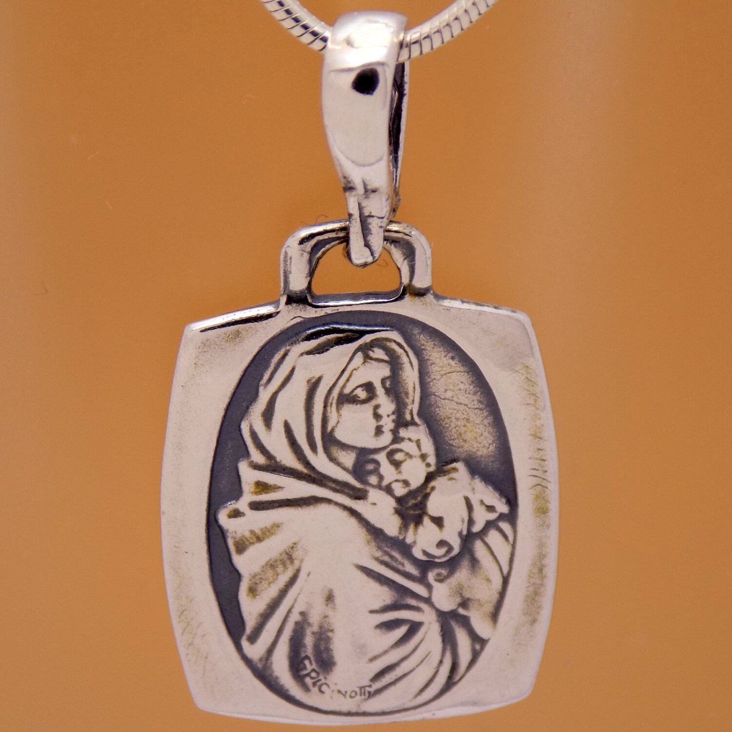 Massive Sterlingsilber Heilige Jungfrau Maria Kind Jesus Symbol Anhänger 925 Hallmark Classic Design Unglaubliche Oxidierte Handgefertigte von AmphoraJewelry