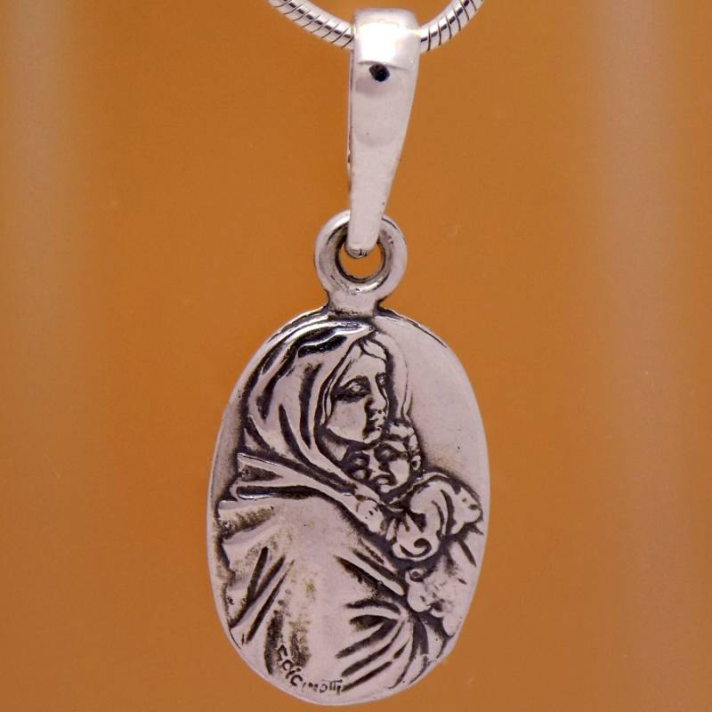 Massive Sterlingsilber Heilige Jungfrau Maria Kind Jesus Symbol Anhänger 925 Hallmark Classic Design Unglaubliche Oxidierte Handgefertigte von AmphoraJewelry