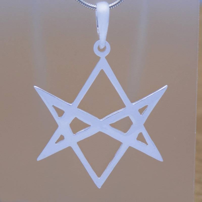 Solide 925 Sterling Silber Unicursal Hexagramm Symbol Anhänger Sechszackiger Stern Aleister Crowleys Thelema Zeichen Handgemachtes Design von AmphoraJewelry