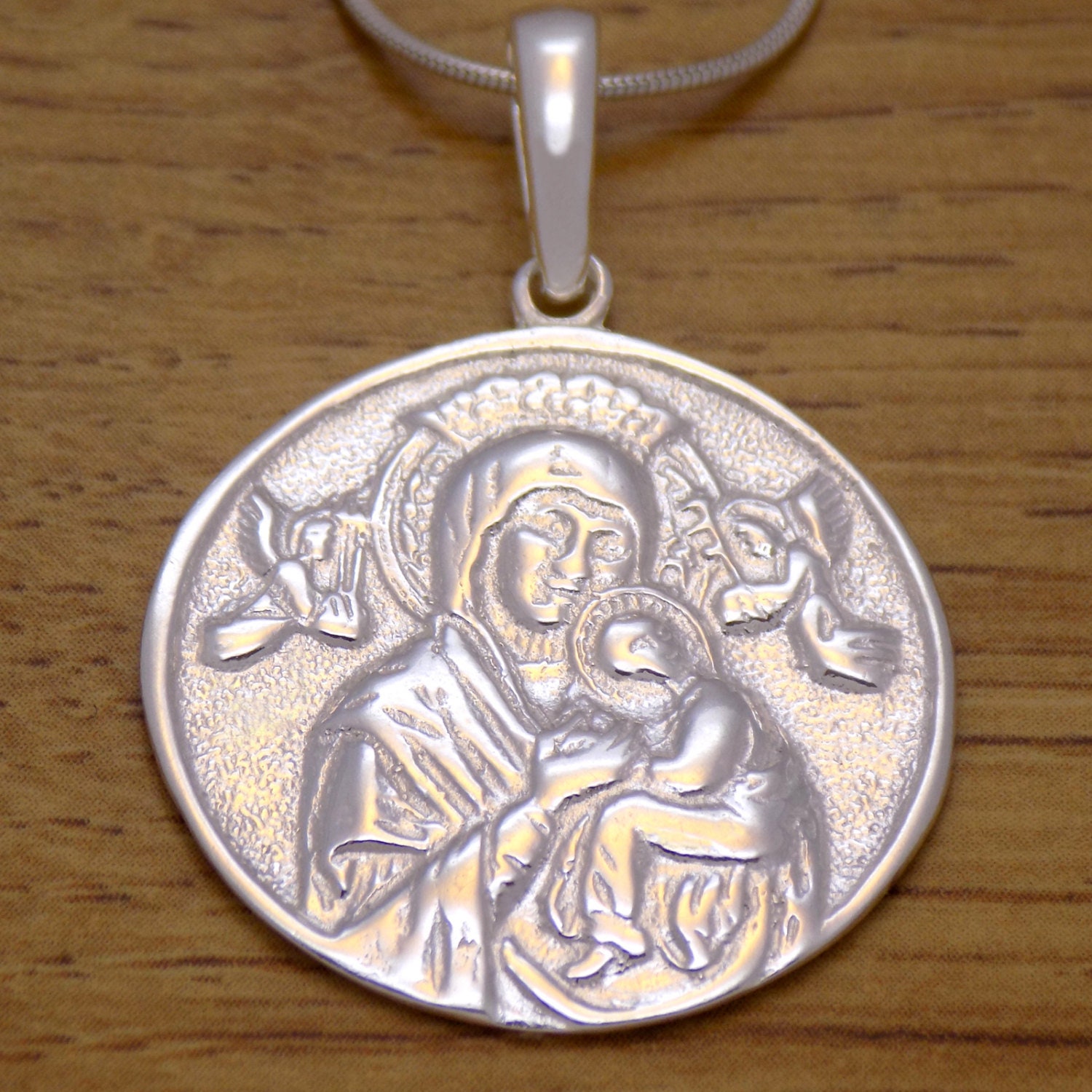 Solide Sterling Silber Heilige Jungfrau Maria Christus Kind Jesus Symbol Anhänger 925 Hallmark Classic Design Unglaubliche Handmade Handcrafted von AmphoraJewelry