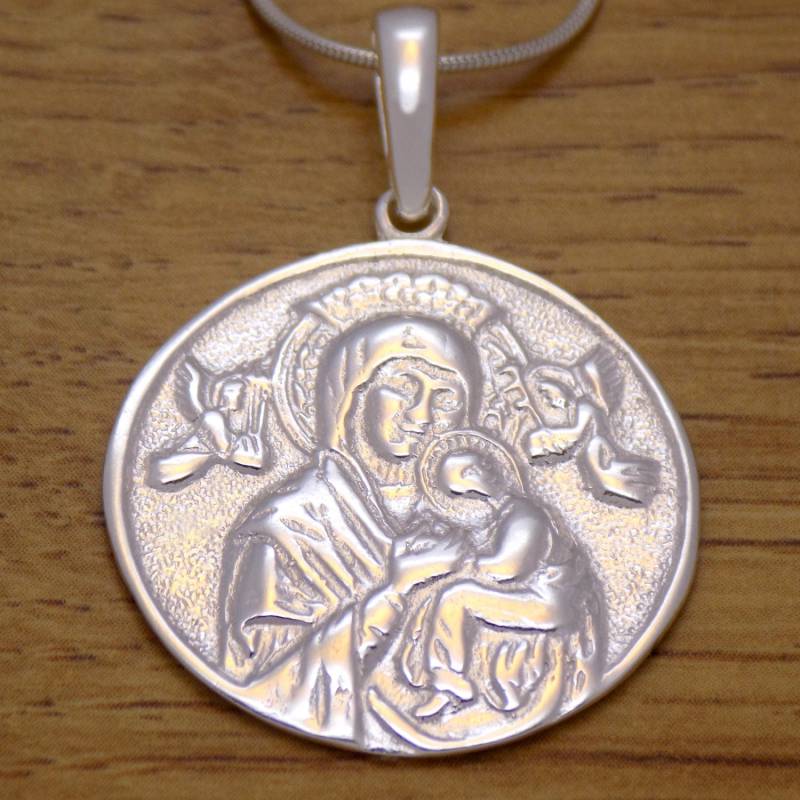 Solide Sterling Silber Heilige Jungfrau Maria Christus Kind Jesus Symbol Anhänger 925 Hallmark Classic Design Unglaubliche Handmade Handcrafted von AmphoraJewelry