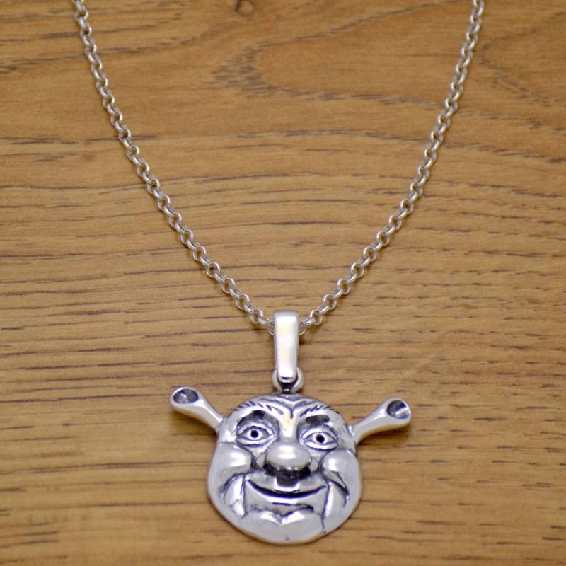 Super Marvellous Solid 925 Sterling Silber Lustiges Design Shrek Inspiriert Kinder Halskette Mit Kette Schöne Nette Unglaubliche Oxidiert von AmphoraJewelry
