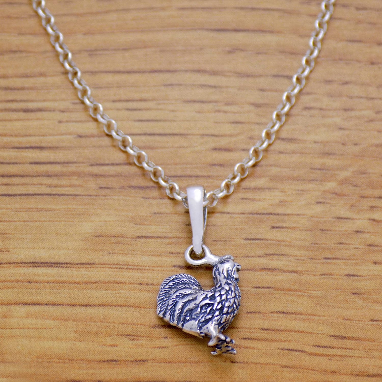 Super Solid 925 Sterling Silber Jahr Der Hahn Huhn 3D Halskette Anhänger Mit Kette Kinder Schöne Handmade Oxidized Design von AmphoraJewelry