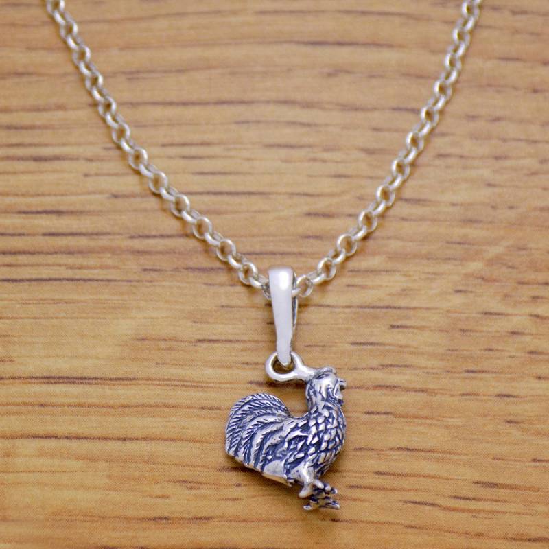 Super Solid 925 Sterling Silber Jahr Der Hahn Huhn 3D Halskette Anhänger Mit Kette Kinder Schöne Handmade Oxidized Design von AmphoraJewelry