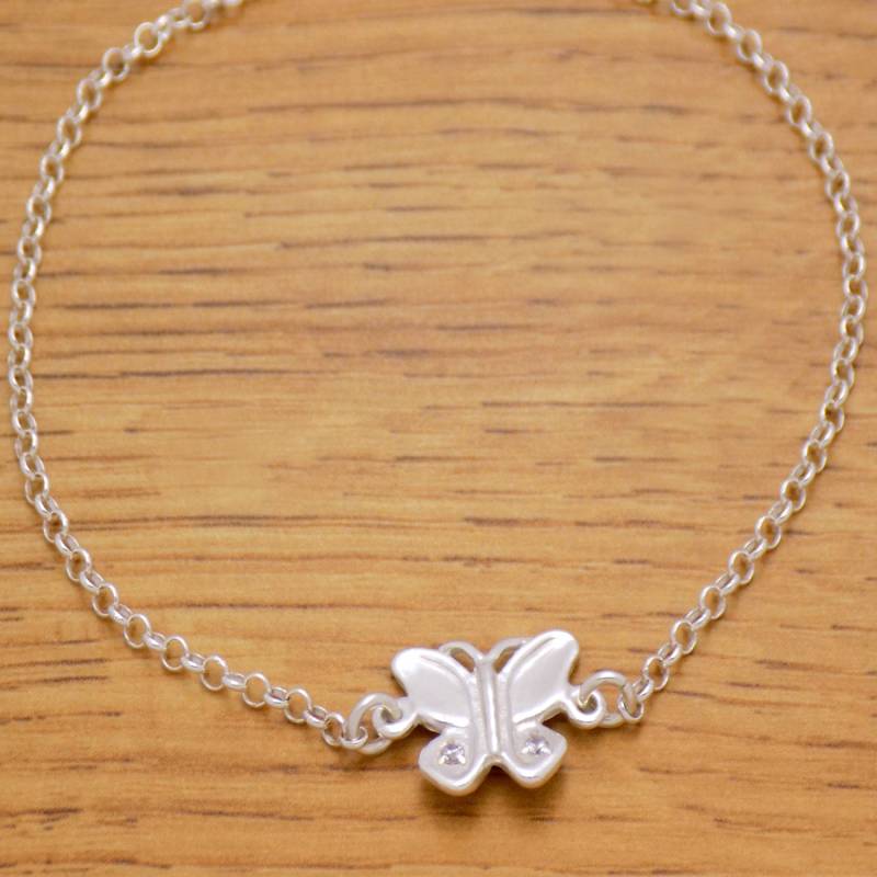 Super Wunderbare Leicht Massive 925 Sterling Silber Cool Schöne Weiße Zirkonia Cz Schmetterling Armband 18.0 cm/7.1 "Lang von AmphoraJewelry