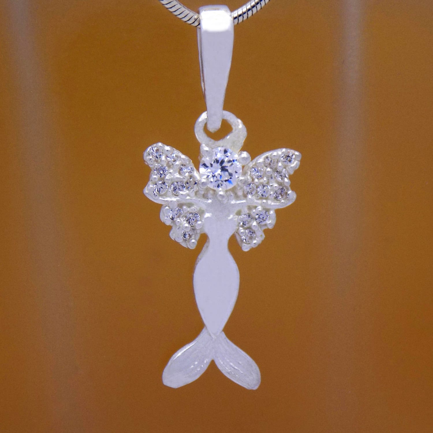 Wunderbare Massiv Sterling Silber Meerjungfrau Weiß Cz Anhänger 925 Hallmark Unglaubliche Charming Stilvolles Design Handgemacht von AmphoraJewelry