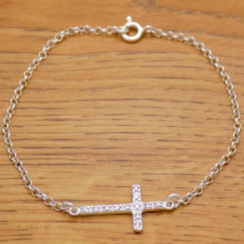 Wunderbare Sanft Massive 925 Sterling Silber Schöne Weiße Zirkonia Cz Kreuz Armband 18 cm/7.1 "Lang von AmphoraJewelry