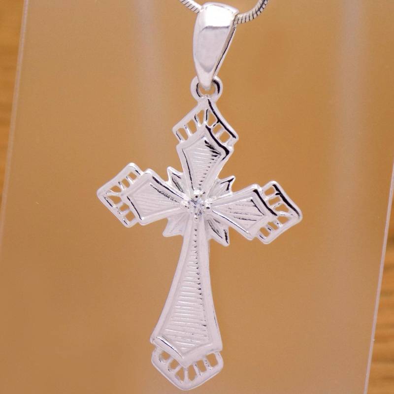 Wunderschöne Solide 925 Sterling Silber Weiß Zirkonia Cz Kreuz Anhänger Stilvolle Unisex Unglaubliche Handgefertigte Design von AmphoraJewelry