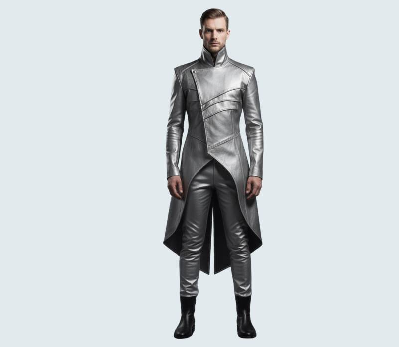 Avant Grade Fashion Sci Fi Costume Genuine Leather Coat, Slim Fit Pant von AmpleFusion