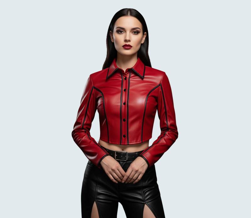 Genuine Leather Button Up Shirt Womens Casual Wear Shirt von AmpleFusion