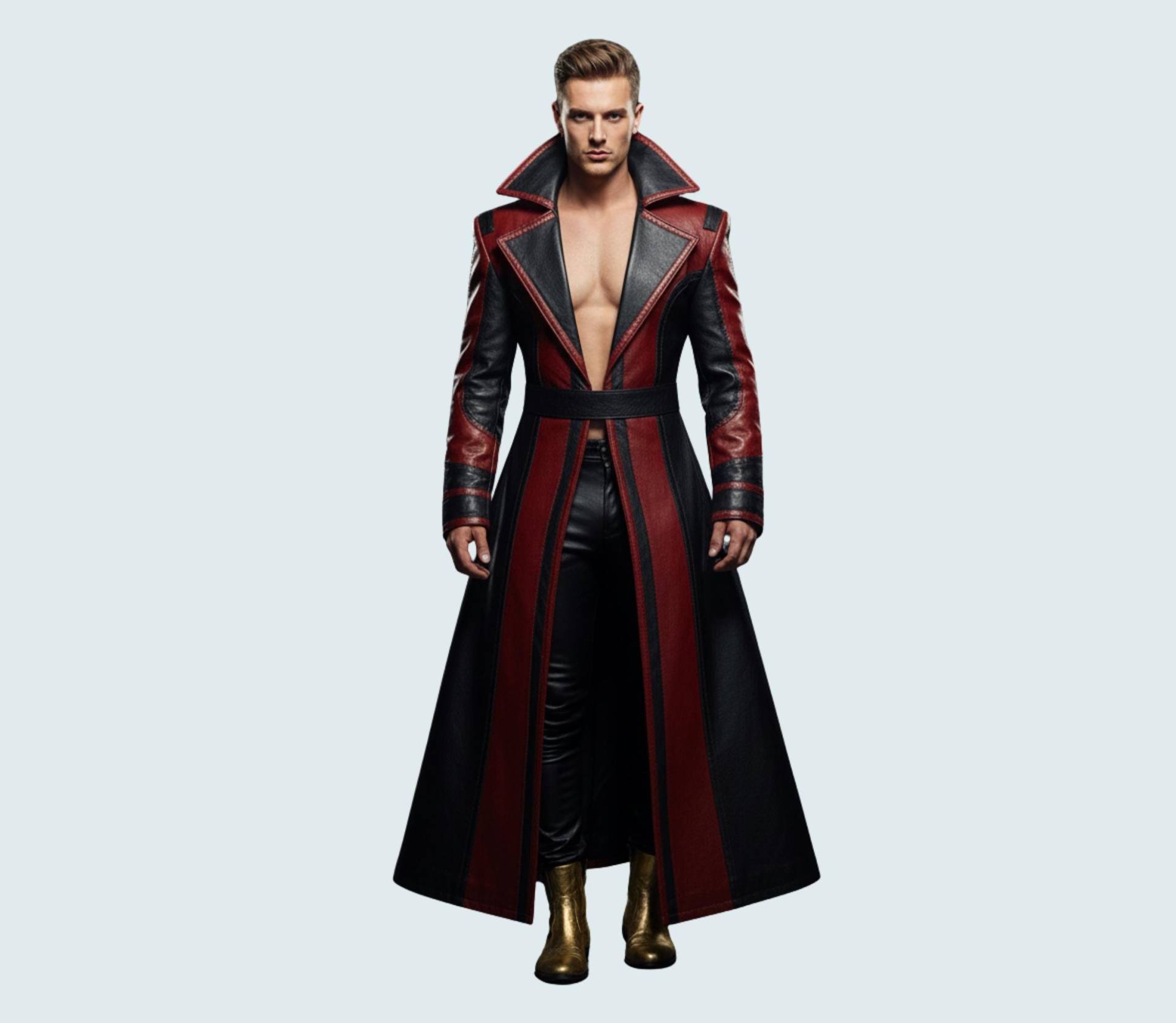 Handmade Black Red Leather Medieval Gothic Coat Genuine Fantasy Warrior Coat von AmpleFusion