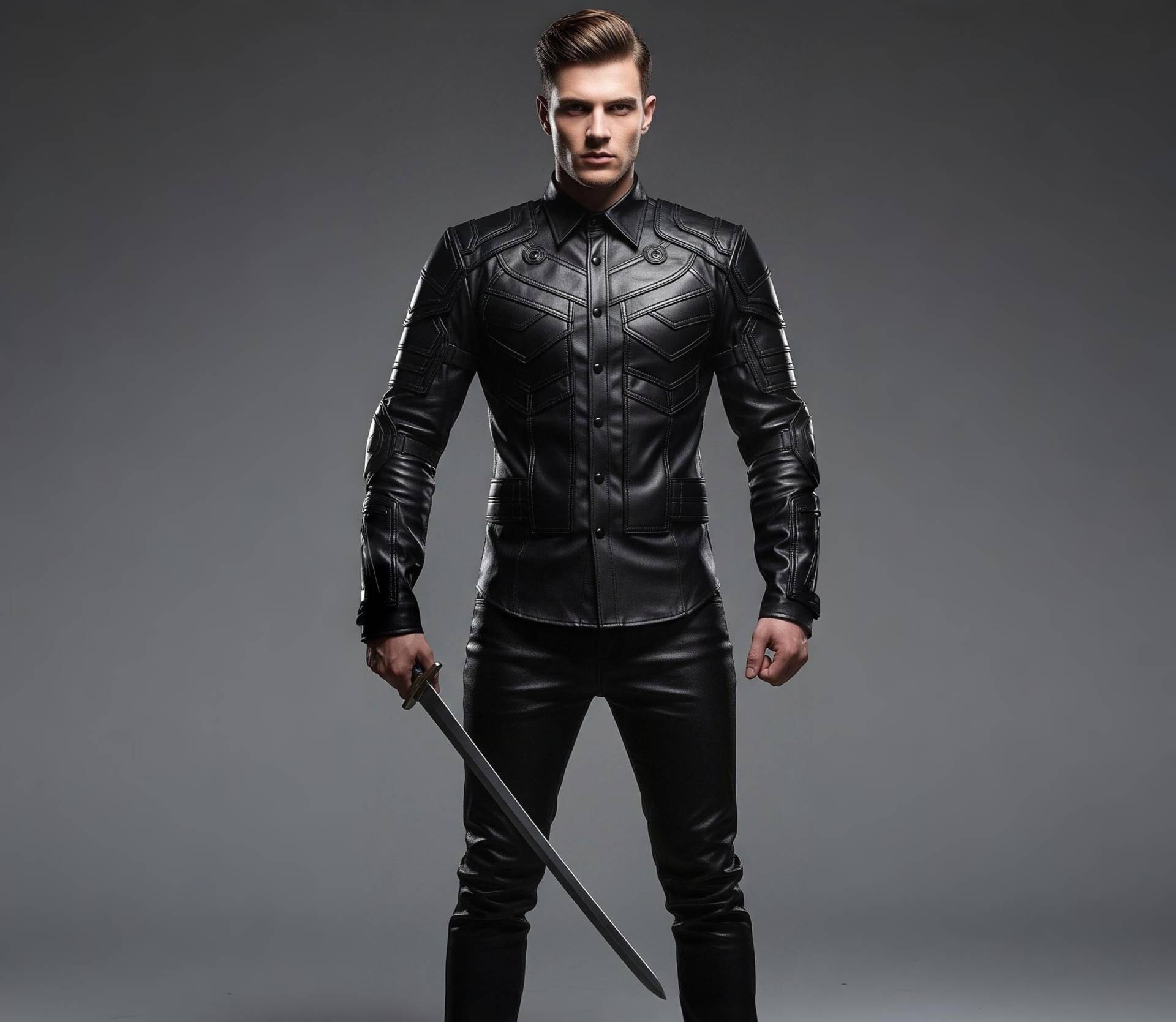 Men's Black Leather Armor Style Shirt Jacket With Padded Design - Gothic Warrior Medieval Fantasy Outfit Handmade Gift For Him von AmpleFusion