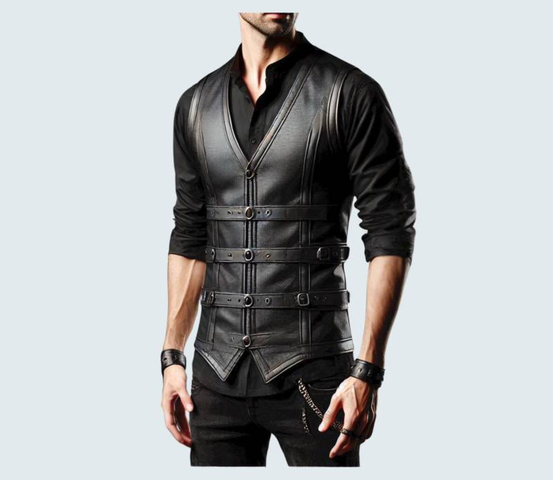 Real Sheep Leather Men Vest -Handmade Black Stylish -Classic Button Up -Premium Waistcoat-Gift For Him von AmpleFusion