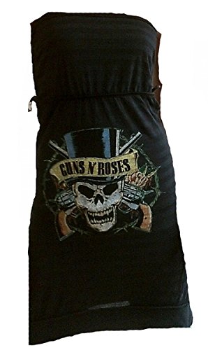 Amplified Damen Lady Designer Dress Stretch Mini Kleid Trägerlos Boot Tunika Top Schwarz Grau Official Guns N Roses Merchandise Pirat Skull Rock Star VIP M 38/40 von Amplified