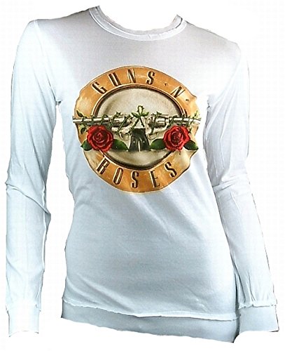 Amplified Damen Lady Langarm Longsleeve T-Shirt Weiss White Official Guns N'Roses Merchandise Drum Logo VIP Rock Star Vintage Nähte Aussen L 40/42 von Amplified