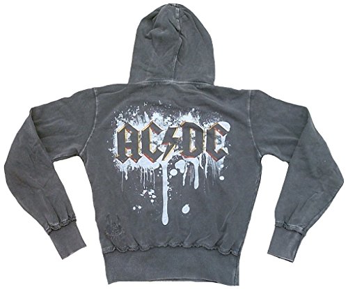 Amplified Damen Lady Sweatshirt Hoody Hoodie Sweater Kaputzen Pulli Shirt Grau Stonewash Gray Official AC/DC ACDC Merchandise Airbrush Spray Logo Vintage Rock Star VIP Rockstar Design M 40 von Amplified