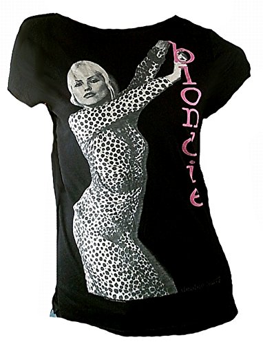 Amplified Damen Lady Viskose Tunika T-Shirt Schwarz Black Official The Blondie Merchandise Debbie Harry 80 er Kult Rock Pop Star VIP Rockstar M 40 von Amplified