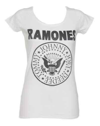 Amplified Damen T-Shirt Ramones Logo, - Weiß, 38 (Herstellergröße:Large) von Amplified