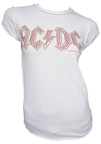 Amplified Damen T-Shirt Weiss Official AC/DC Strass Logo Rock Star Vintage L 42 von Amplified