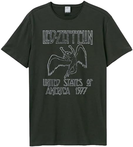 Amplified Herren Led Zeppelin-Tour 77 T-Shirt, Grau (Charcoal Cc), XS von Amplified