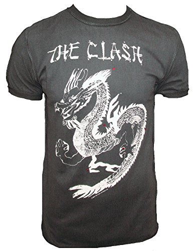 Amplified Herren T-Shirt Grau Anthrazit Official The Clash Dragon Rock Star Tattoo Vintage XL 54 von Amplified