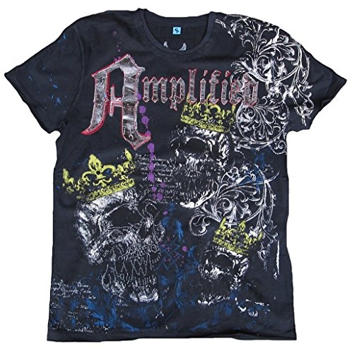 Amplified Herren T-Shirt Schwarz Black Saint Sinner ROYAL Skull Strass König King Totenkopf Designer Hammer Special Edition Rock Star Vintage Nähte Aussen Club Rockstar Design M 48 von Amplified