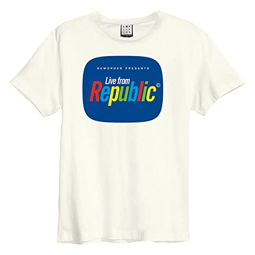 Amplified - Live From Republic New Order T-Shirt für Erwachsene Unisex, Retroweiß, Blau, XL von Amplified