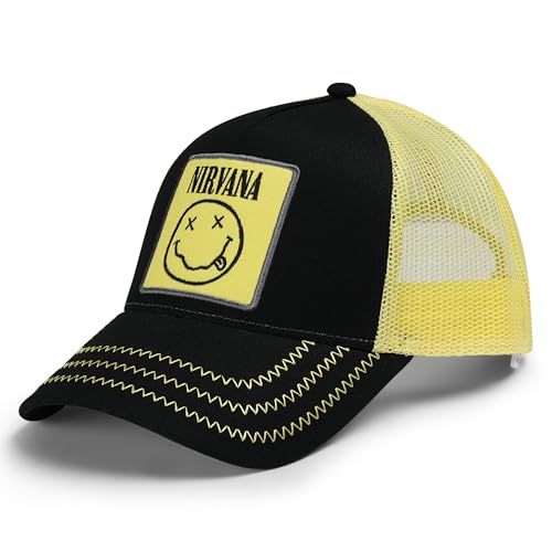 Amplified Trucker Baseballkappe mit verstellbarem Snapback-Verschluss, Atmungsaktiv - Nirvana, Schwarz-Gelb von Amplified