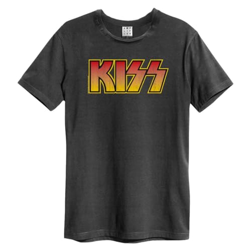 Amplified Uni Erwachsene Classic Distressed Kiss Logo T-Shirt, Dunkelgrau, Mittel von Amplified