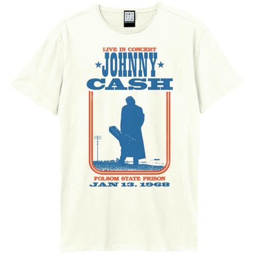 Amplified Unisex Erwachsene Man in Black at Folsom Johnny Cash T-Shirt, vintage white, L von Amplified