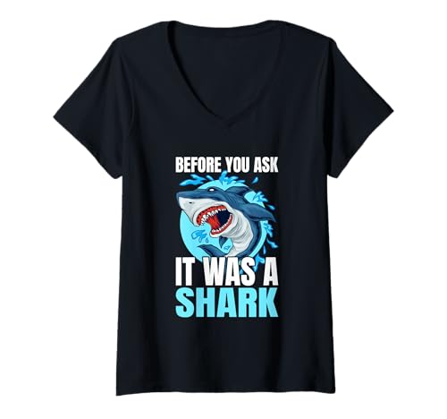 Damen Before You Ask It Was A Shark Krücke Rollstuhl Amputation T-Shirt mit V-Ausschnitt Damen Before You Ask It Was A Shark Krücke Rollstuhl Amputation T-Shirt mit V-Ausschnitt von Amputation Beinamputation Armamputation