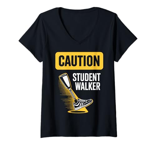 Damen Amputierte Vorsicht Student Walker T-Shirt mit V-Ausschnitt von Amputee Prosthetic Handicapped Amputation