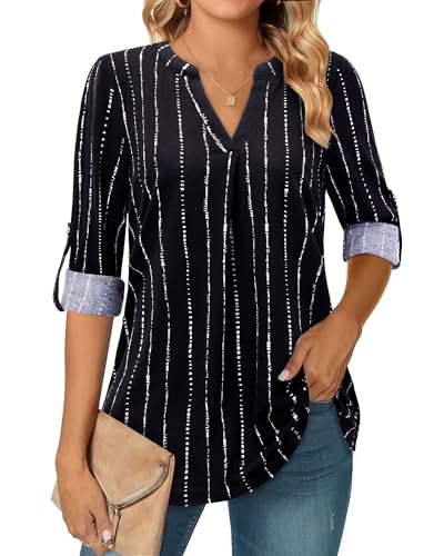 Amrto Damen Blusen V-Ausschnitt Casual Blusenshirt Damen Lässig Top Bluse Damen Lässig Longbluse Damen Oberteil 3/4 Arm Bluse Elegant Blusentops Damen V Ausschnitt Lang Bluse, L von Amrto