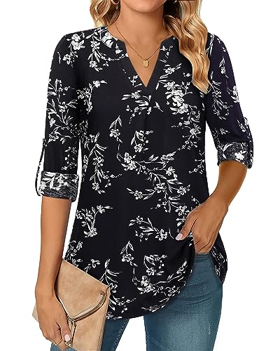 Amrto Damen Blusen V-Ausschnitt Casual Blusenshirt Damen Lässig Top Bluse Damen Lässig Longbluse Damen Oberteil 3/4 Arm Bluse Elegant Blusentops Damen V Ausschnitt Lang Bluse, L Amrto Damen Blusen V-Ausschnitt Casual Blusenshirt Damen Lässig Top Bluse Damen Lässig Longbluse Damen Oberteil 3/4 Arm Bluse Elegant Blusentops Damen V Ausschnitt Lang Bluse, L von Amrto