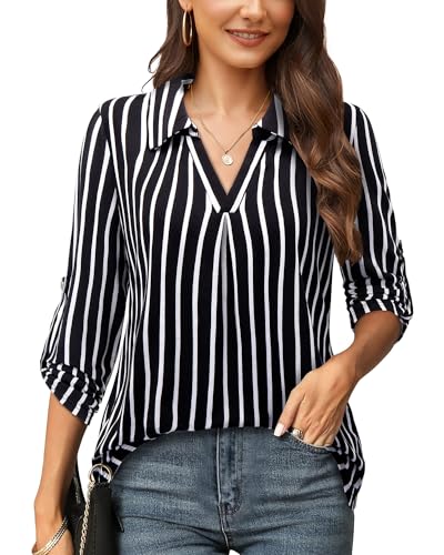 Amrto Kurzarm Schwarze Bluse Damen Blusen Longbluse Damen Bluse Damen Oberteile Damen Basic Shirt Damen Shirt 3/4 Arm Damen Shirt Damen Elegant Shirt Damen 3/4 Arm Damen Shirt Langarm, M von Amrto