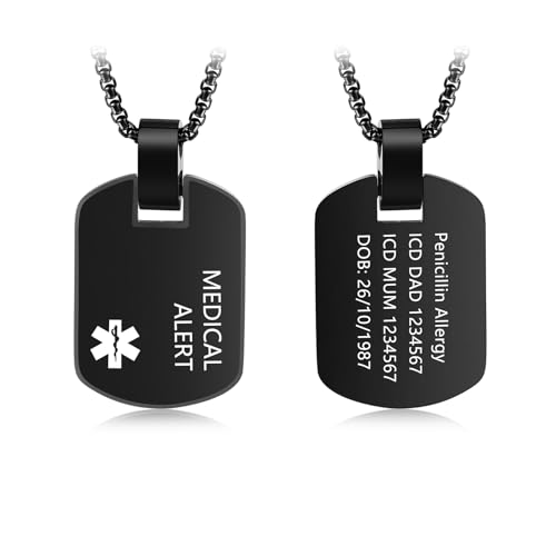 Amsgedhie Personalisierte Edelstahl-Anhänger-Halskette mit medizinischen, Foto- und Kalendermotiven. Schwarze Herrenhalskette mit 65 cm Kettenlänge, Schmuckgeschenk für Männer. (Medizinischer Stil) von Amsgedhie