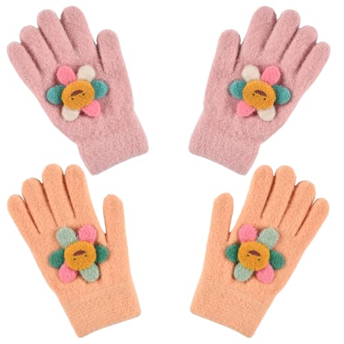 Amsixnt Kinder Fingerhandschuhe, 2 Paar Warme Strickhandschuhe Kinder, Vollfinger Handschuhe, Winterhandschuhe Kinder, handschuhe fäustlinge kinder für 5-10 Jahre Jungen und Mädchen von Amsixnt