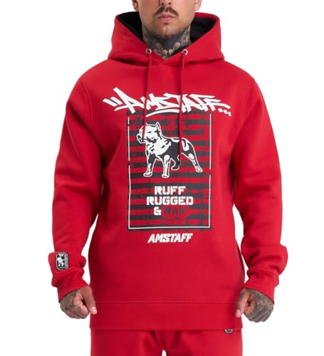 Amstaff Lucian Hoodie Herren Kapuzenpullover Langarm Baumwolle Rot XXL von Amstaff