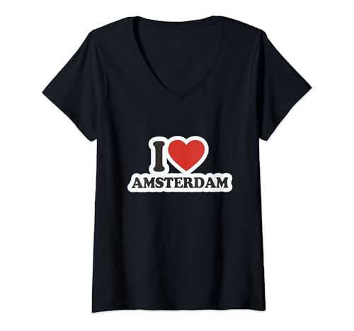 Damen I Love Amsterdam, Niederlande Stadtliebhaber T-Shirt mit V-Ausschnitt von Amsterdam City Apparel